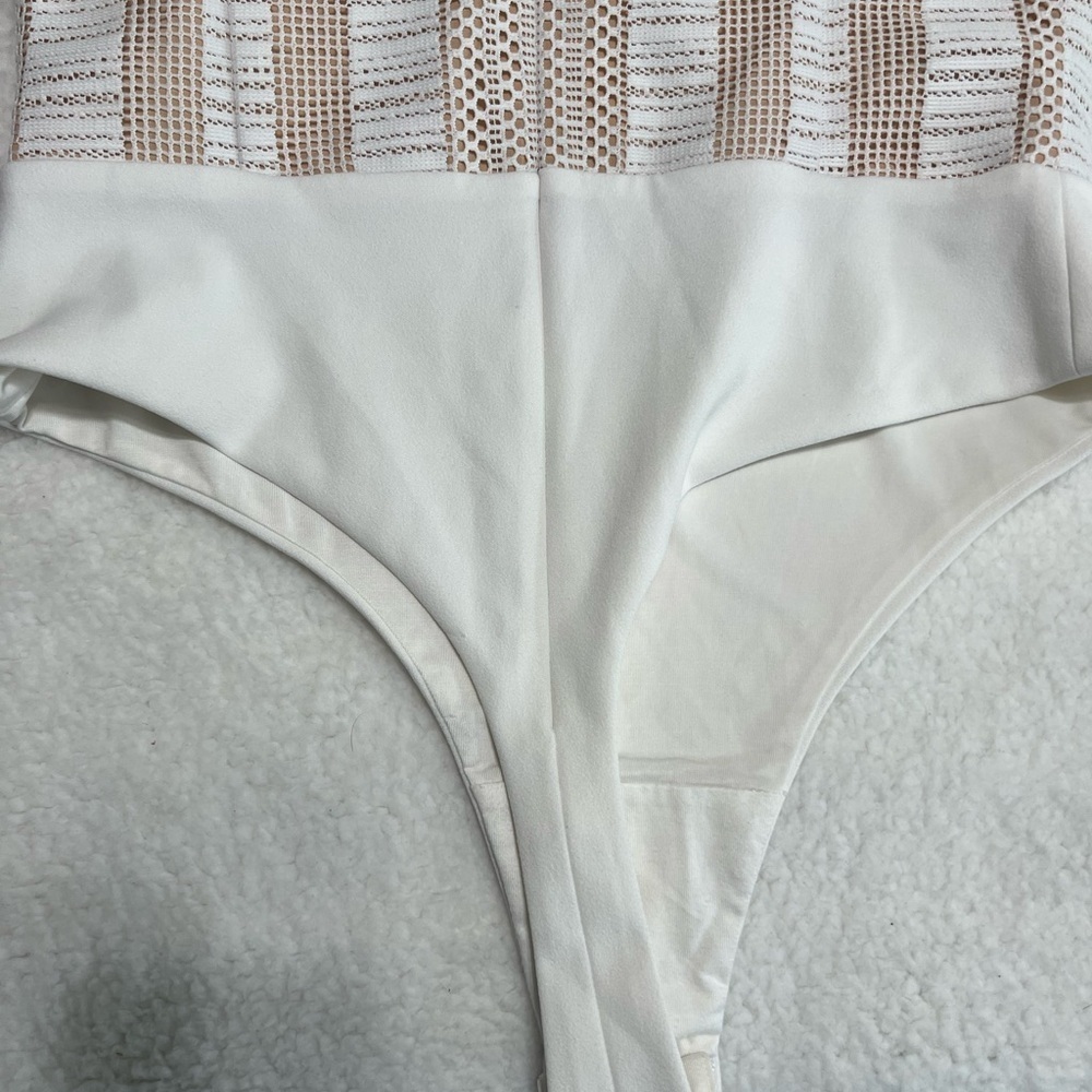 Misha Collection Giulia Lace Mesh Bodysuit White High Neck Size Large - Picture 12 of 16